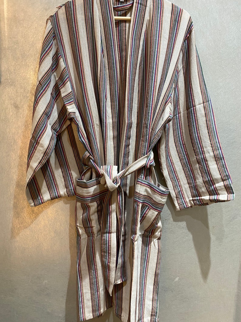 Aydin Pure Turkish cotton striped bathrobe, Peshtemal unisex cotton robe, spa robe, kimono robe, unisex robe, dressing gown, image 10