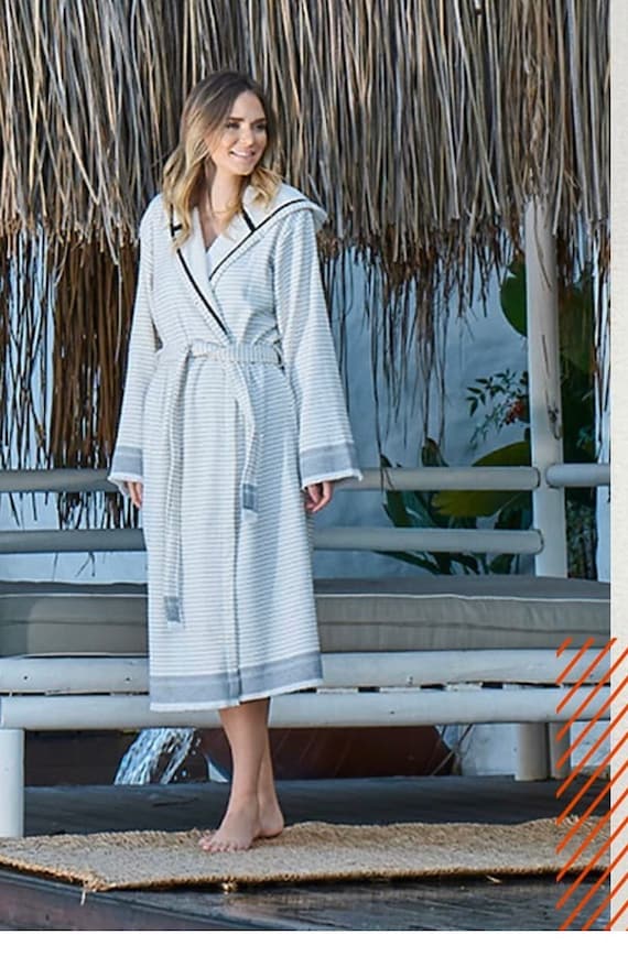 Beige/white Turkish Cotton Bathrobe, Unisex Terry Robe/ - Etsy