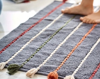 Organic Turkish cotton bath mat with tassel detail  (80cm/50cm), Mothers Day Gift