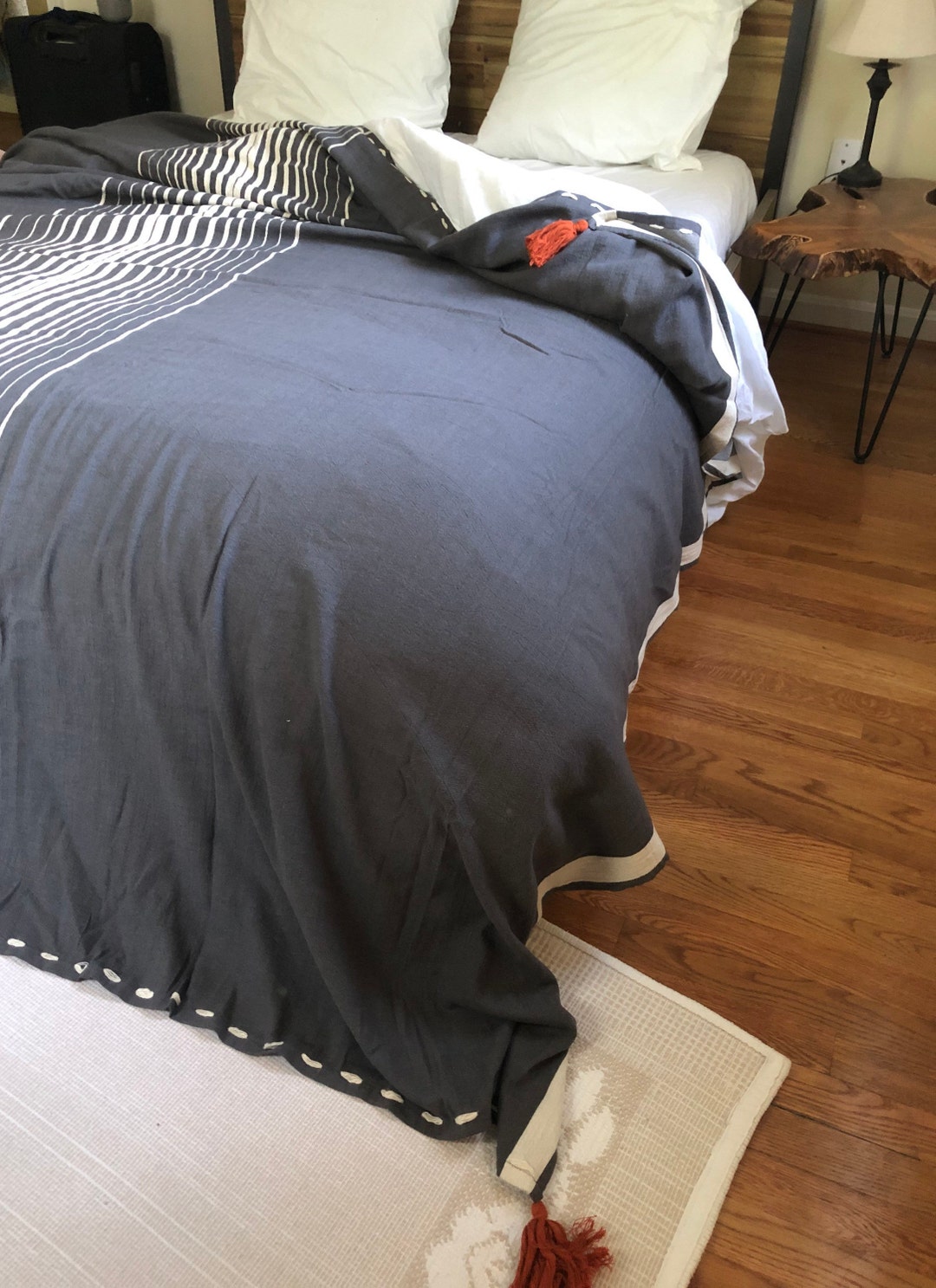 Hazal Blanket, California King/queen Cotton Blanket, Bedspread, Tassel