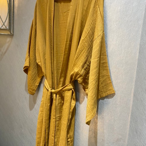 Muslin mustard yellow kimono ,Turkish Cotton woman lightweigt kimono Gift shops