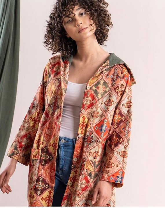 Kilim Boho Cotton Hooded Duster Cardigan Cotton Hooded Lightweight Duster Cardigan Etsy UK