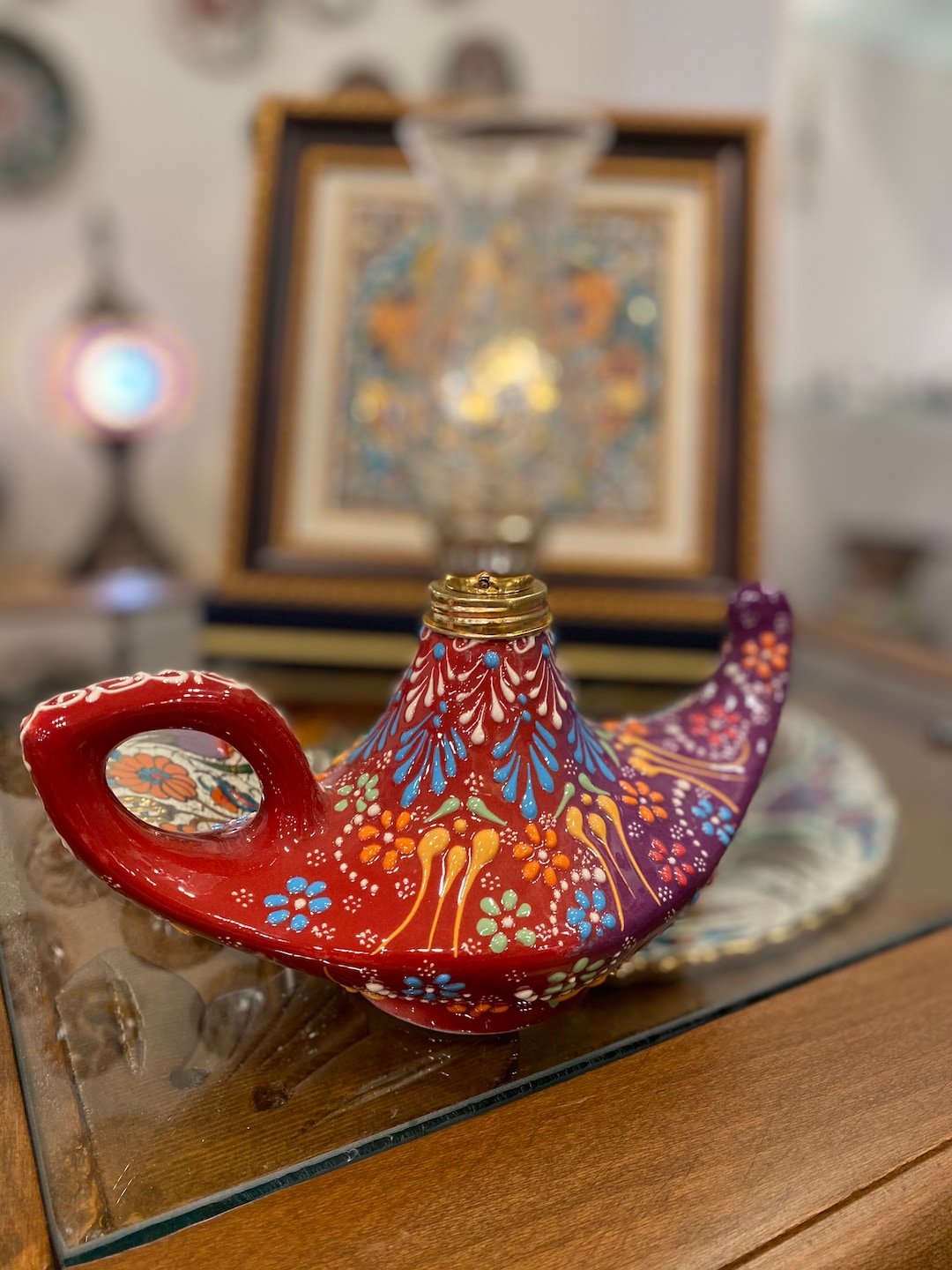 Aladdin Lamp, Gas Lamp, Authentic Hand Painted Ceramic