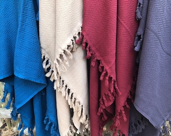 Organic Turkish Cotton Throw Blanket, Herringbone Tassel Bedding, 52x69”, GiftGift