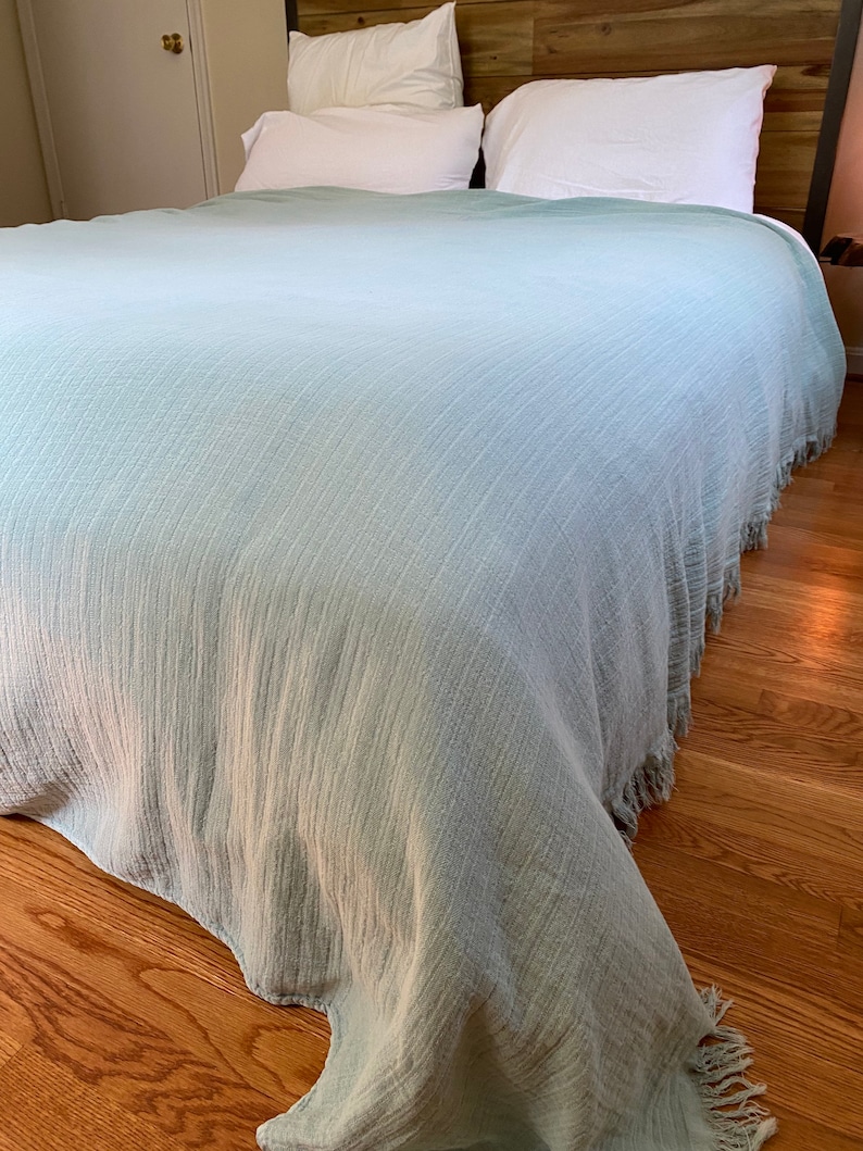 King Queen Pinkmint Green Beige Muslin Super Soft Quilt Etsy