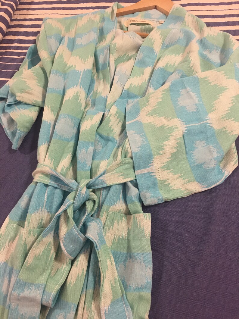 Turkish cotton bamboo blend Luxury woman turquoise kimano bathrobe wıth pocket/super soft like silk /peshtemal robe/beach/bath/spa/pool image 3