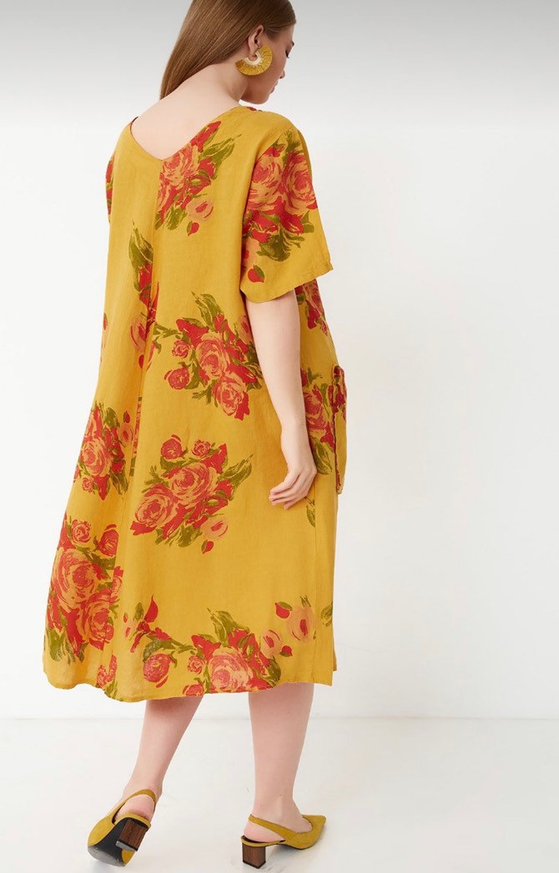 Oversized Floral Linen dress Italian linen dress summer Etsy