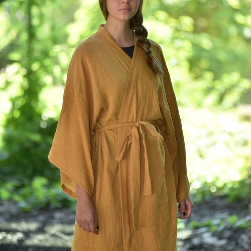 Muslin mustard yellow kimono ,Turkish Cotton woman lightweigt kimono Gift shops