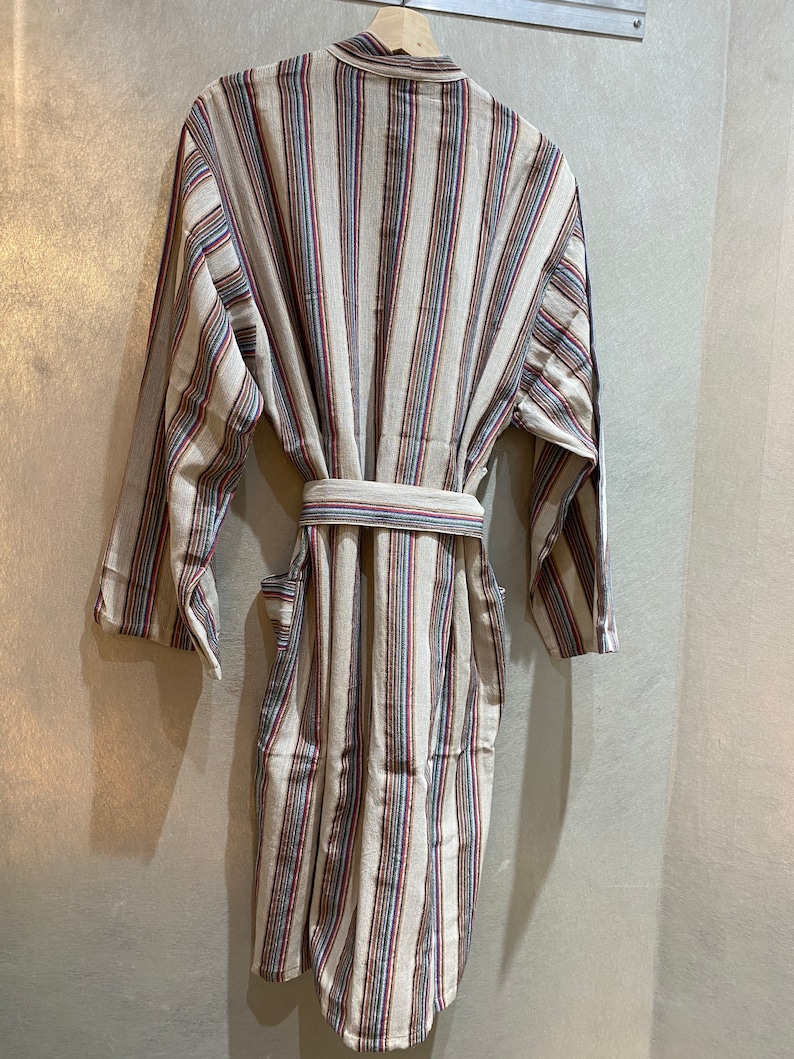 Aydin Pure Turkish cotton striped bathrobe, Peshtemal unisex cotton robe, spa robe, kimono robe, unisex robe, dressing gown, image 3