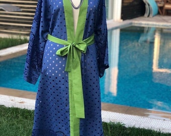 Pistachio green Crystal linen kimono robe, saks blue linen robe, gift for her / Gift/Mother's Day Gift