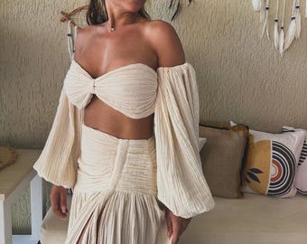 Cotton Boho Skirt set , Gauze Summer Boho Skirt, beach skirt, GiftGift