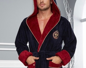 Luxurious Mens Bathrobe ,Navy/ burgundy Turkish Organic Cotton/bamboo Mens Bathrobe, Luxury Man Bathrobe,  / Gift/Mother's Day Gift