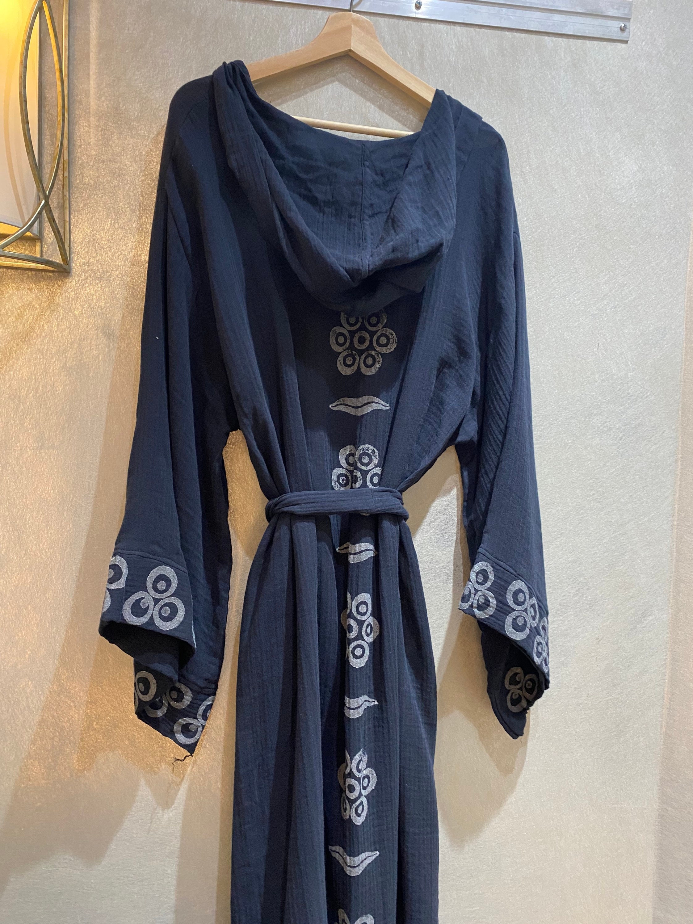 Black Muslin Mens Hooded Robe Turkish Cotton Hooded Kimono Etsy