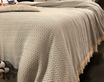 Turkish Cotton Blanket, Chevron Weave Bed Cover, King/Queen/Twin, GiftGift