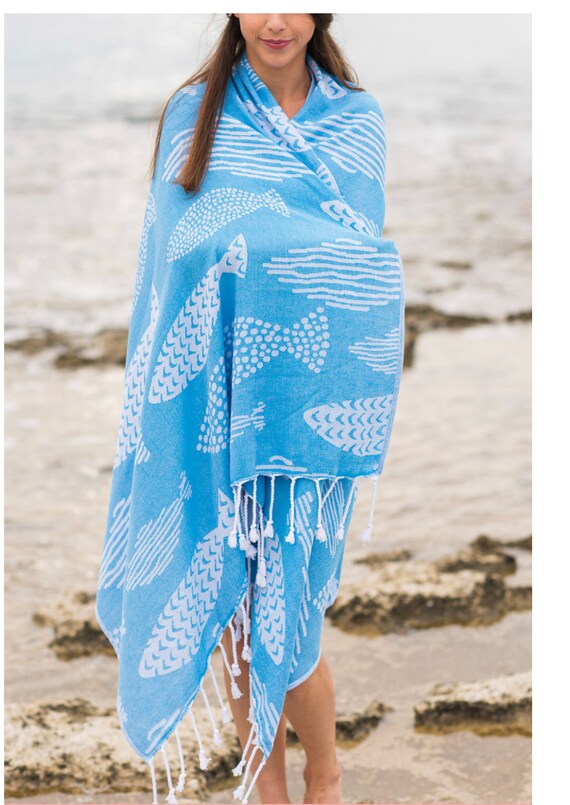 Luxury Blue Fish Organic Peshtemal I Hammam Peshtemal I Pool Towels and Pareo Beach Peshtemal Turkish Peshtemal organic Cotton Peshtemal Etsy Ireland
