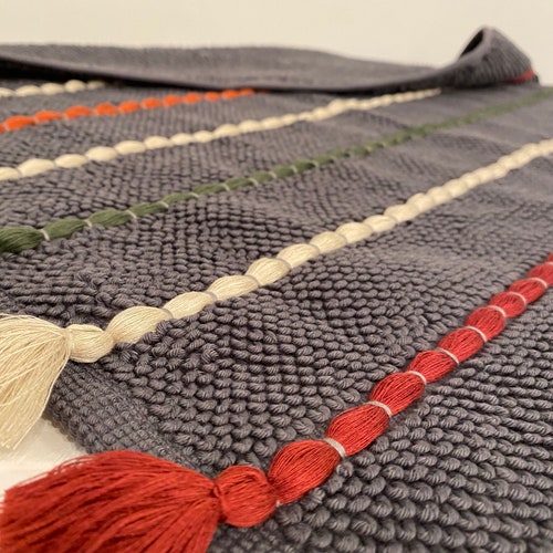 Tassel bath mat , charcoal/beige/ khaki Organic cotton bath mat shops (80cm/90cm) Gift