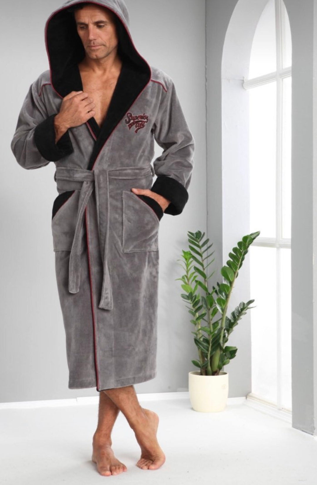 Luxurious Mens Soft Bathrobe Gray Turkish Bamboo Mens Etsy