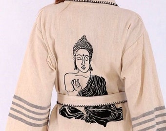 Buddha linen unisex kimono  Bathrobe, Yoga Robe, spa robeMother's Day Gift