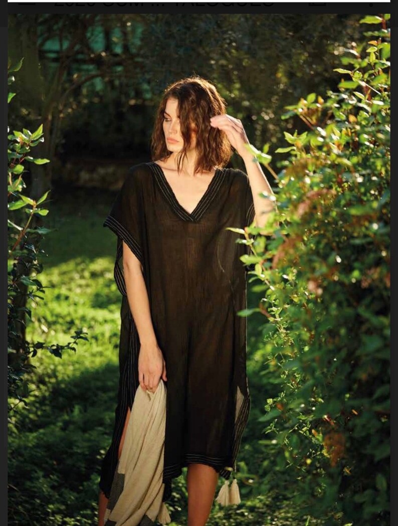 Boho Cotton Summer Kaftan Dress, Lightweight long Tassel beach dress, Over sized cover up Gift shops