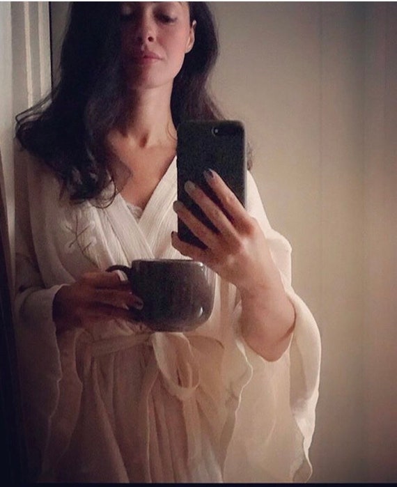 Ivory Turkish Cotton Kimono Robe, Kimono, Soft Cotton Oversize Kimono, Linen Robe, Long Kimono Robe
