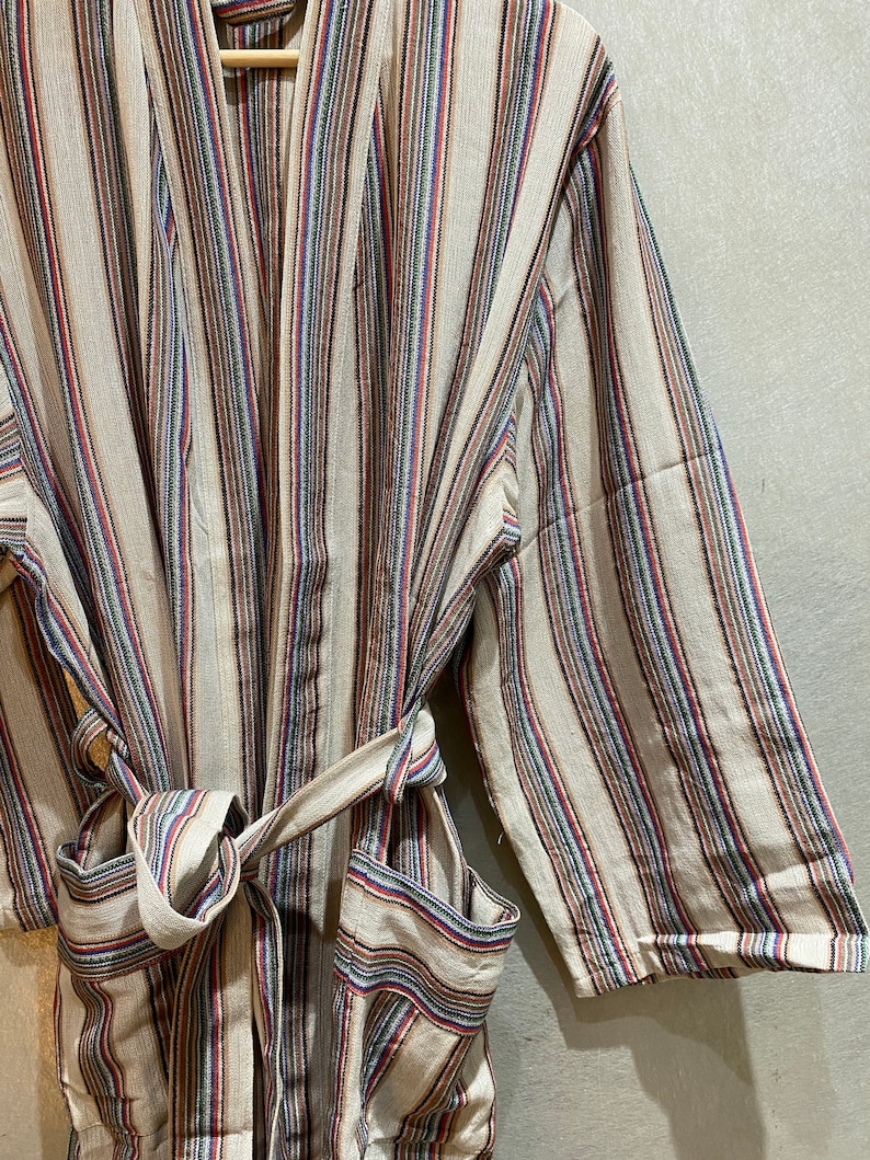 Aydin Pure Turkish cotton striped bathrobe, Peshtemal unisex cotton robe, spa robe, kimono robe, unisex robe, dressing gown, image 7