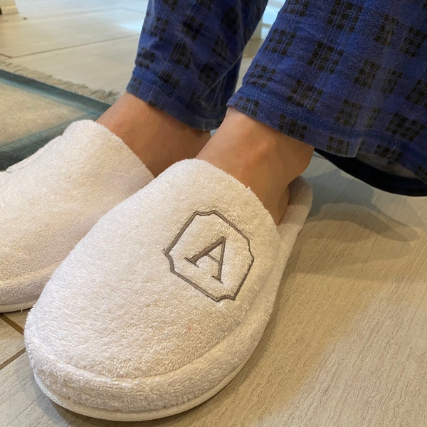 Monogrammed slippers, Turkish terry luxury personalized unisex spa slippers, lounging terry slippersMother's Day Gift