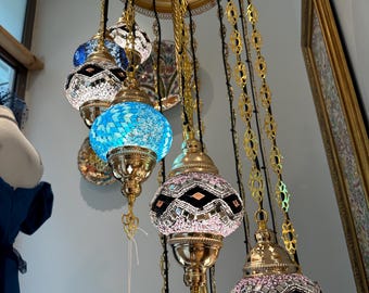 Lámpara de pie turca de mosaico dorado, decoración bohemia mediterránea, 221 cm de altura, regalo para el Día de la Madre