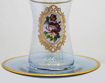 Special Design Turkish Tea Glass and Saucer, gift for her Gift/