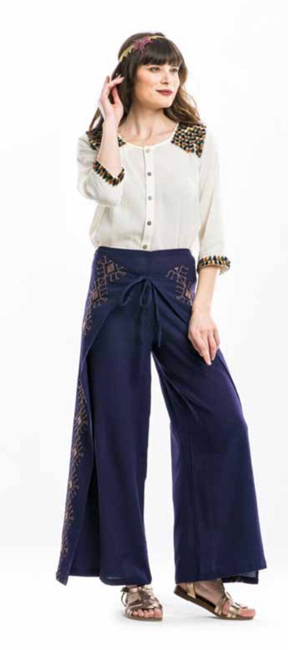 Boho Purple Cotton Gauze Wrap Pants 