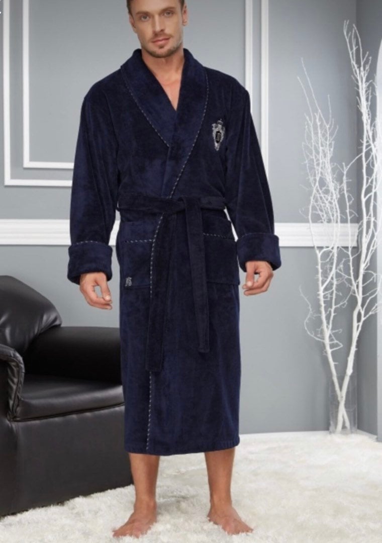 Roupão de banho luxuoso masculino, roupão de banho masculino de algodão orgânico turco marinho/bambu, roupão de banho luxuoso masculino, presente para ela, presente/