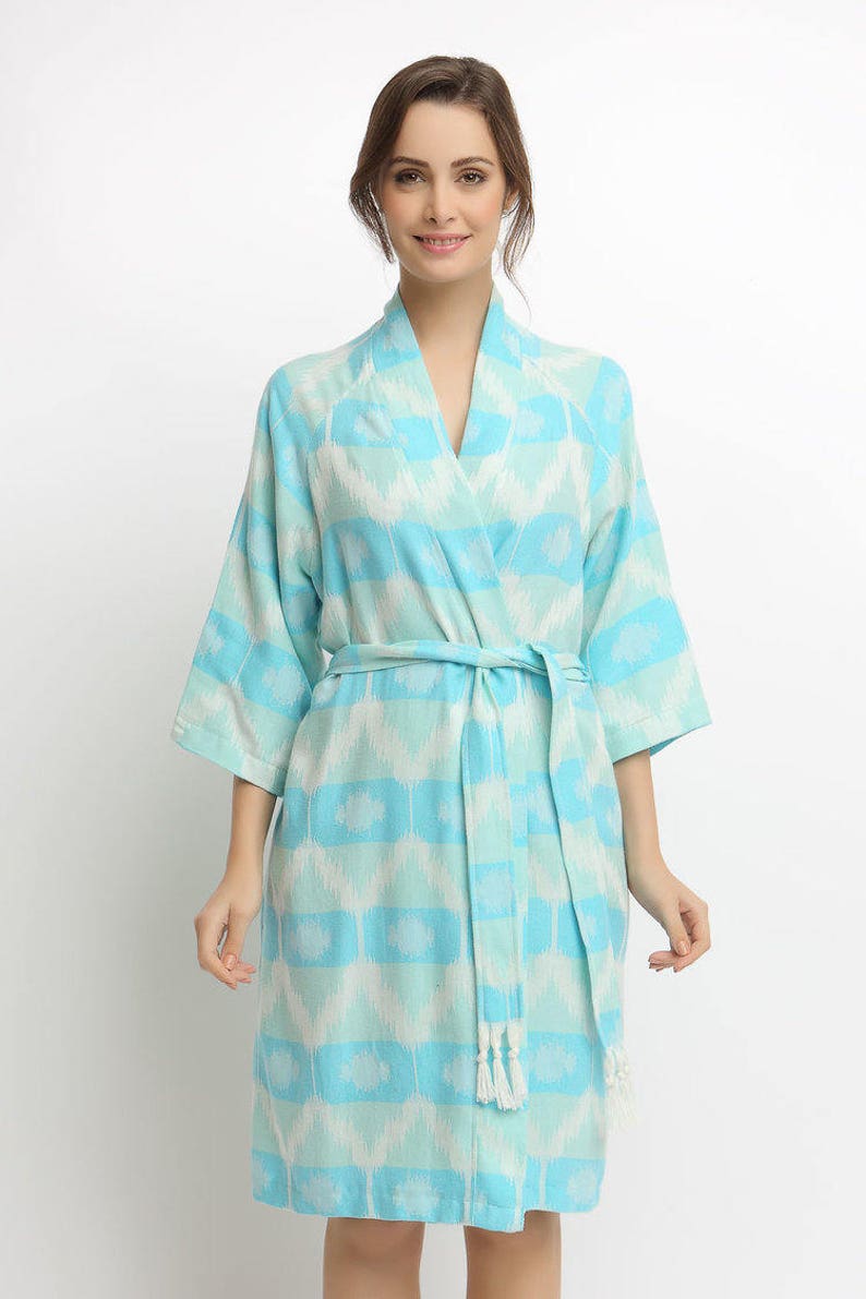 Turkish cotton bamboo blend Luxury woman turquoise kimano bathrobe wıth pocket/super soft like silk /peshtemal robe/beach/bath/spa/pool image 1