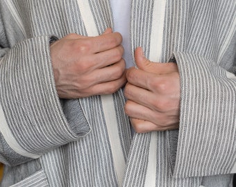 Gray Turkish cotton bathrobe, Peshtemal unisex bathrobe,cotton robe,spa robe,kimano robe,mens robe,dressing gown,