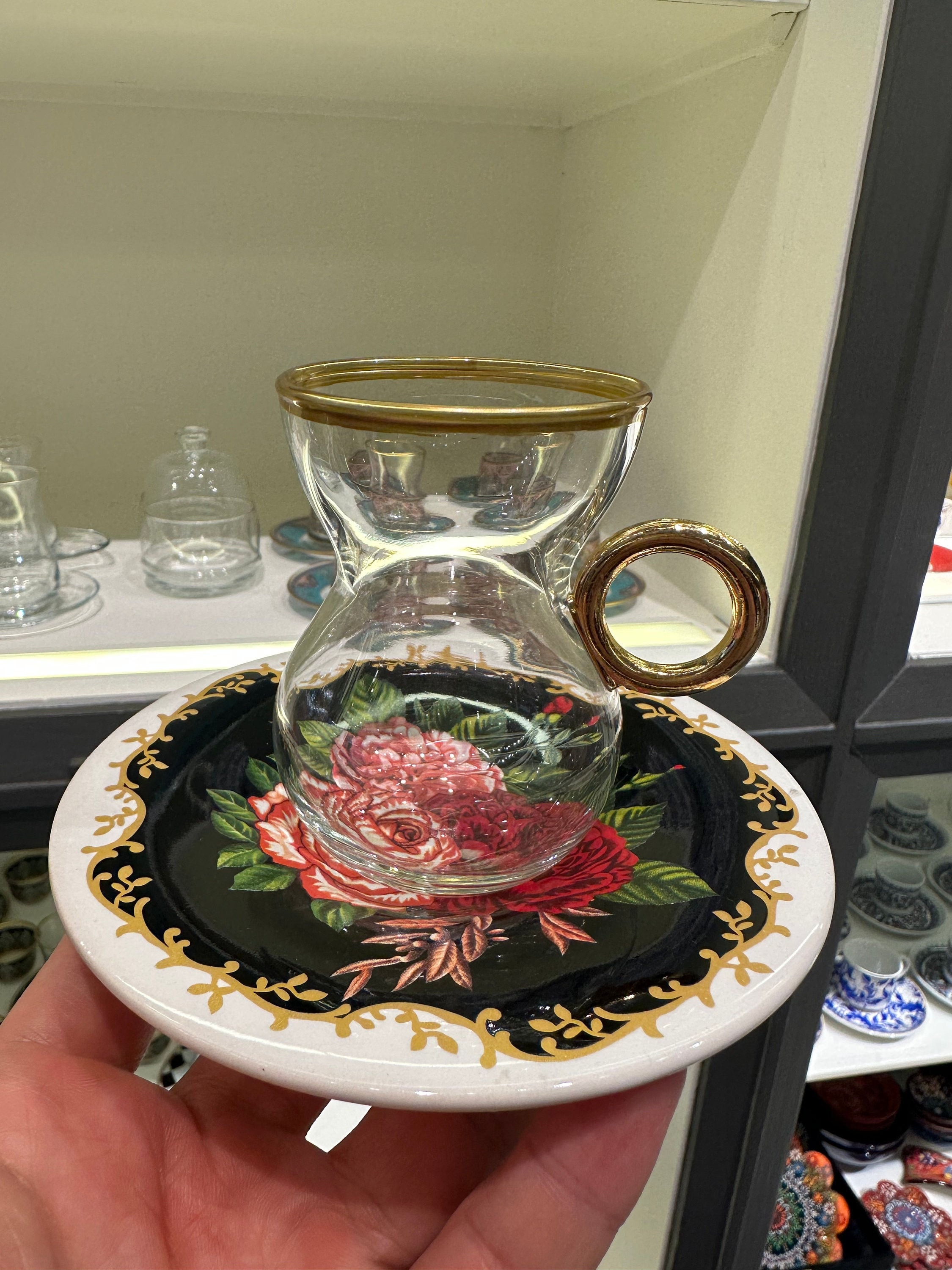 Silver Glass Crushed Diamond Small Tea Cup and Saucer Set Kitchen Turkish  Coffee Mug