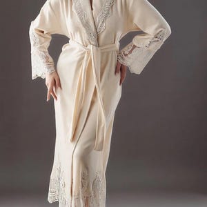 Luxurious Velvet Ivory Woman Long Lace Robe, Cozy Spa Woman Robe, Gift ...