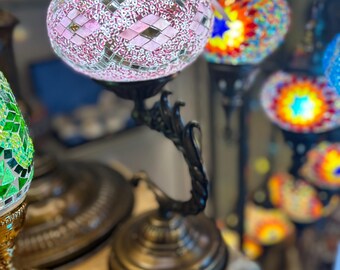 Pink Turkish Mosaic Table Lamp , Special Hand Made Vintage