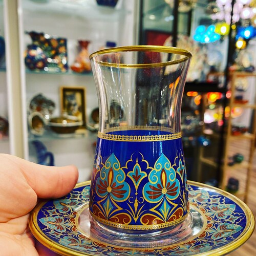 Turkish Tea Cup Tea Set Gold Colored Tea Set Turkish Tea Etsy