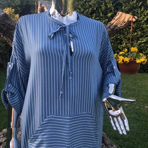 Beach kaftan shops cotton Dress, Long Sleeve Beach Cover up ,caftan beach cover up, striped shirt dress, long lounge wear, Gift for her