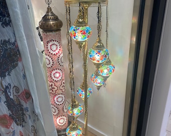 Special Gold-plated Turkish mosaic 9 glass tall lamp,/Mother's Day Gift