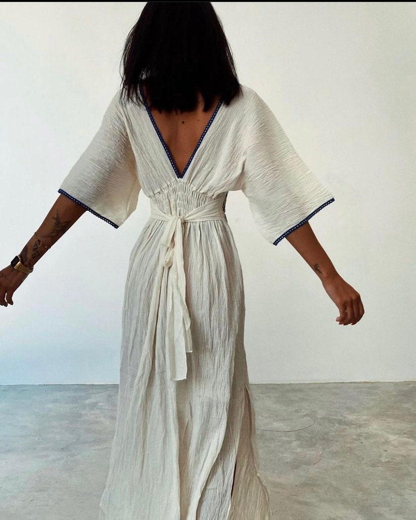 Firuze White Cotton Long Dress Cotton Summer White Casual - Etsy