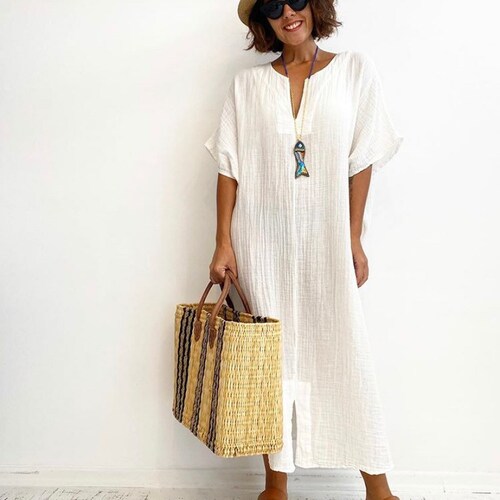Boho cotton lace midi beach dress 