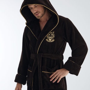 Lion Luxurious Mens hooded bathrobe Dark Brown Turkish Organic Cotton/bamboo Men Bathrobe, Luxury Man Bathrobe,  Gift for Him