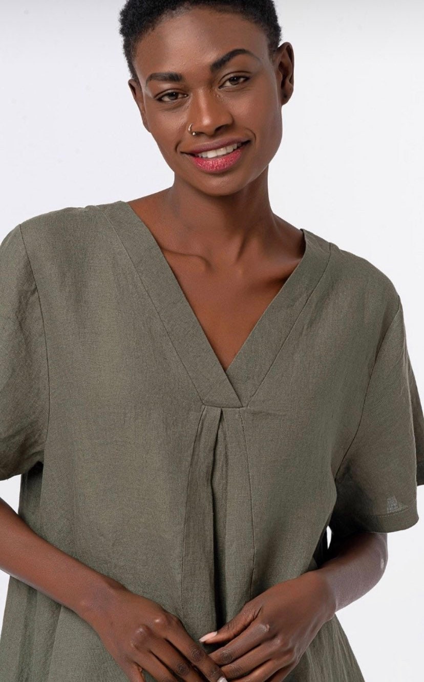 Vneck High Quality Linen Dress Natural Linen Dress Etsy