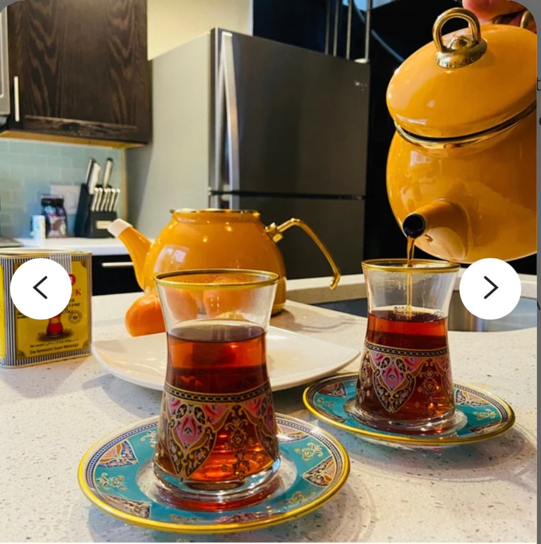 Turkish Tea Set (of 18) Glass Kahwa Cup Saucer Ottoman Golden Xmas Gift
