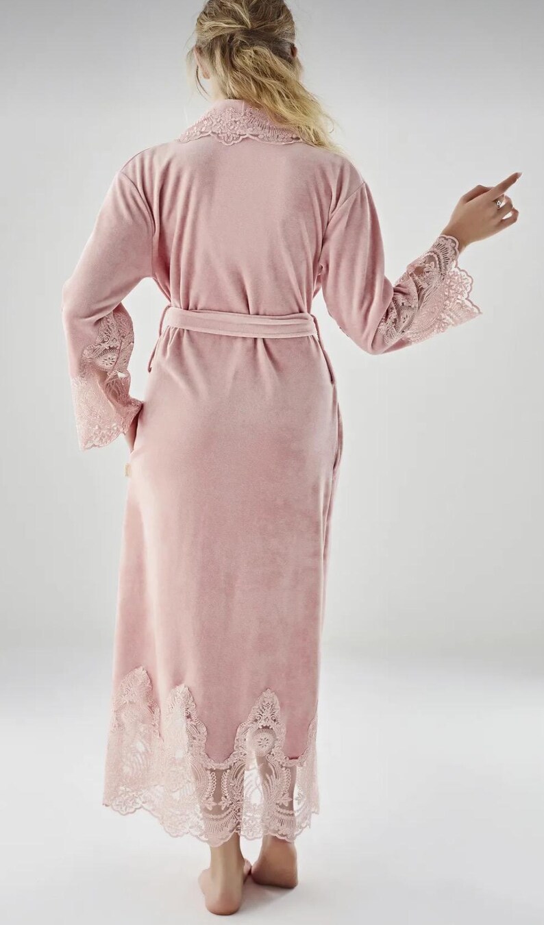 Luxurious Velvet Ivory Woman Long Lace Robe, Cozy Spa Woman Robe, Gift ...