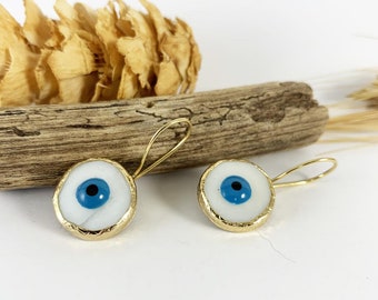 Gold Plated Evil Eye Earrings , Hand Made Jewelry, Mother's day / Gift/Mother's Day Gift