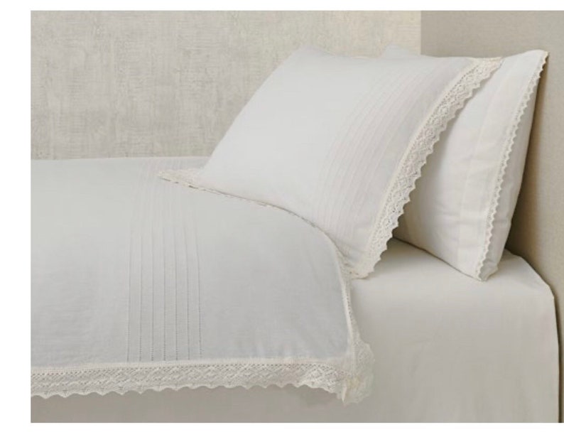 White Organic Cotton Lace Duvet Cover Set White Cotton With Etsy