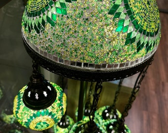 Special Green Turkish mosaic 7 glass tall lamp,/Mother's Day Gift