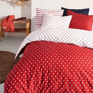 4-teiliges Bettwäsche-Set mit roten und schwarzen Tupfen, Bettbezug, Queensize-Bettbezug, Queensize-Bettbezug