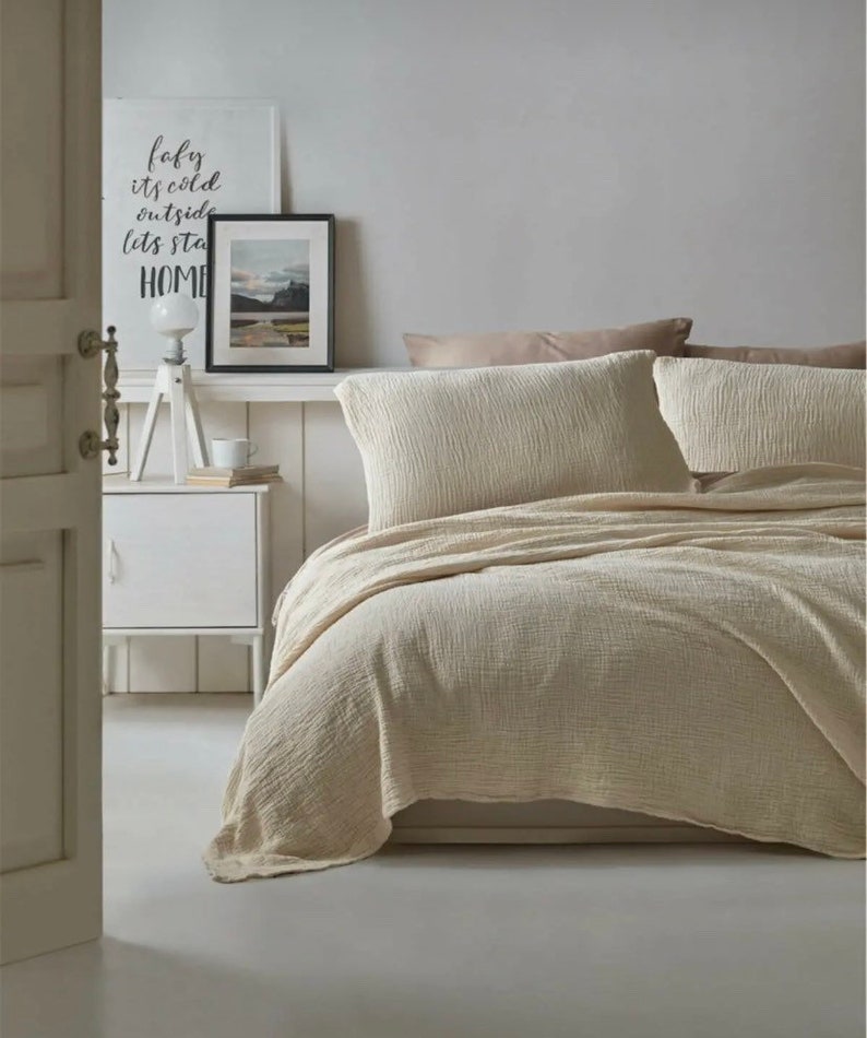 Cotton Muslin Duvet Set Super Soft Quilt Brick Redcotton Etsy