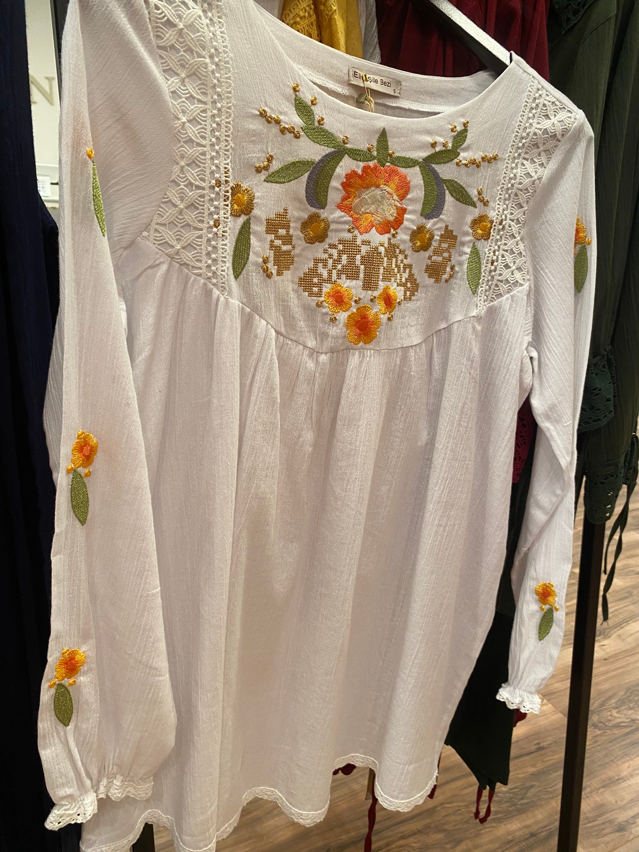 Boho embroidery pure gauze cotton Shirt for Summer white Etsy